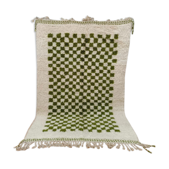 Berber carpet beni ouarain checkerboard white and green tiles wool, 270x170 cm