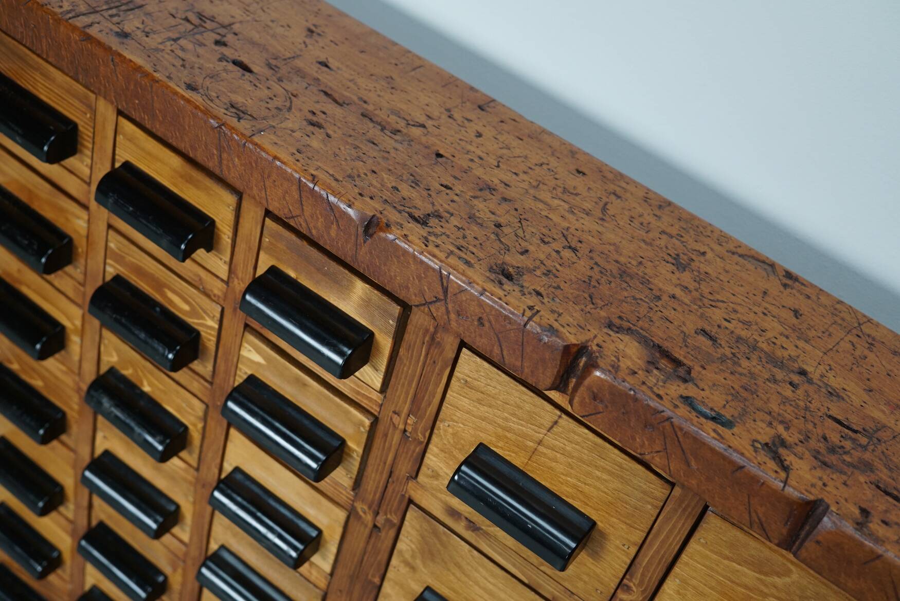 Dutch industrial apothecary cabinet in beech/pine, circa 1950s