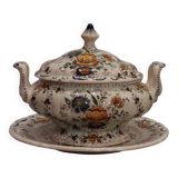 Rare - Earthenware soup tureen HB Quaregnon, floral decoration signed Hubert Becquet