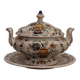 Rare - Earthenware soup tureen HB Quaregnon, floral decoration signed Hubert Becquet
