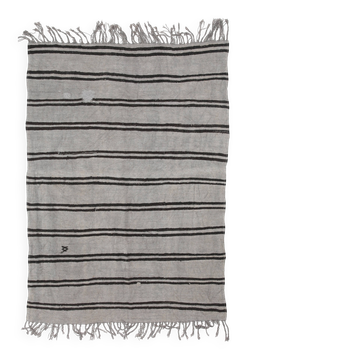 5x7 Vintage Striped Gray & Black Handmade Kilim Rug, 163x227Cm