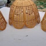 Set of 4 vintage wicker pendant lamps