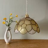 Vintage mother-of-pearl and brass lampshade pendant light