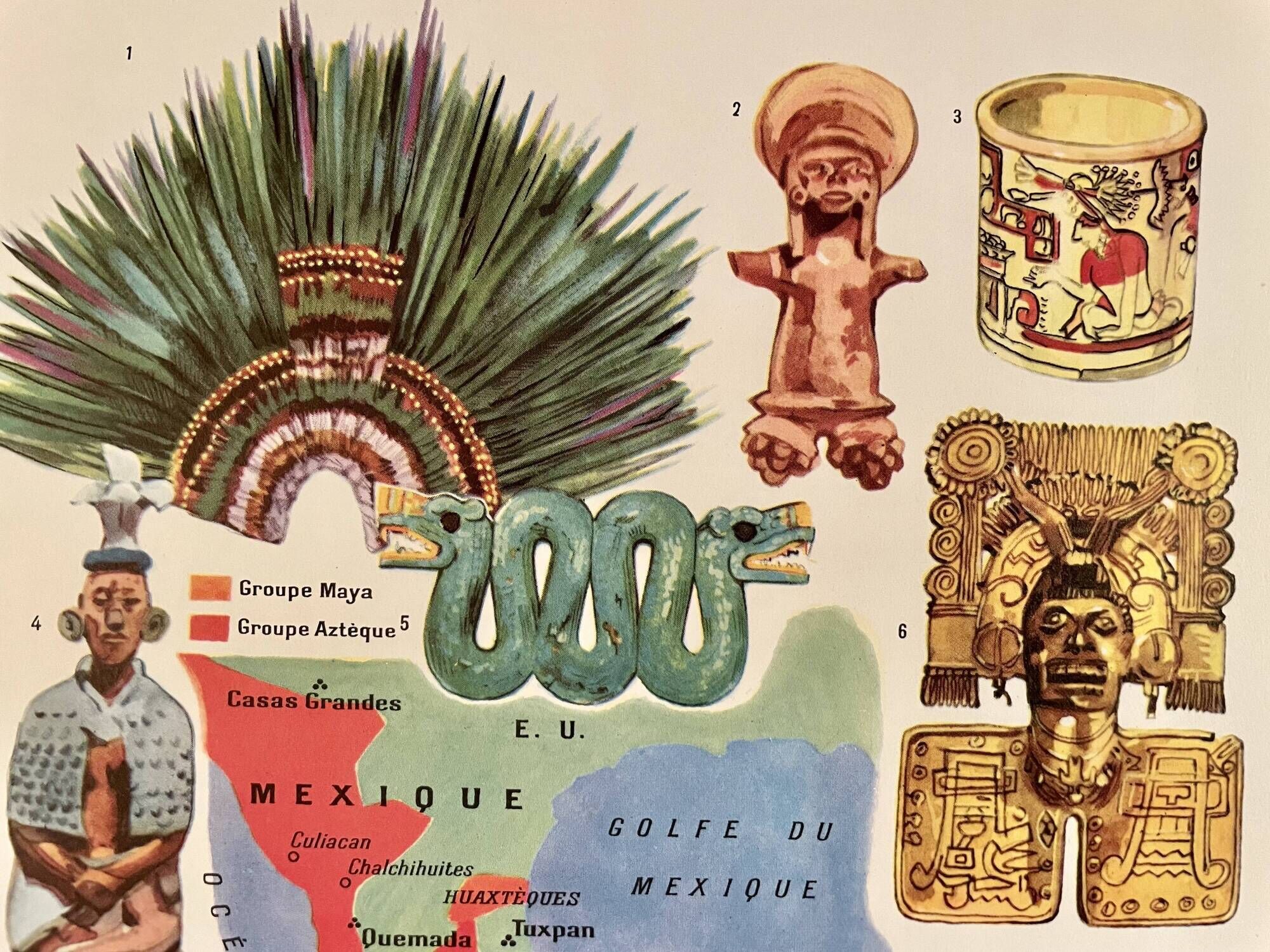 Illustrated plate on Mexican and Mayan art, 1940s-50s