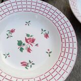 6 Rosa earthenware soup plates by Digoin Sarreguemines, 1950s