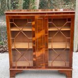 English display cabinet in glossy lacquered marquetry wood