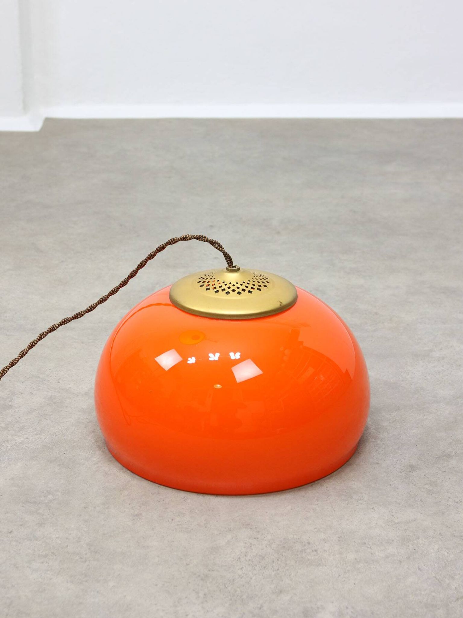 Mid-Century Italian Orange Glass and Brass Pendant Lamp
