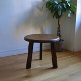 Brutalist tripod coffee table in solid oak, 1960s