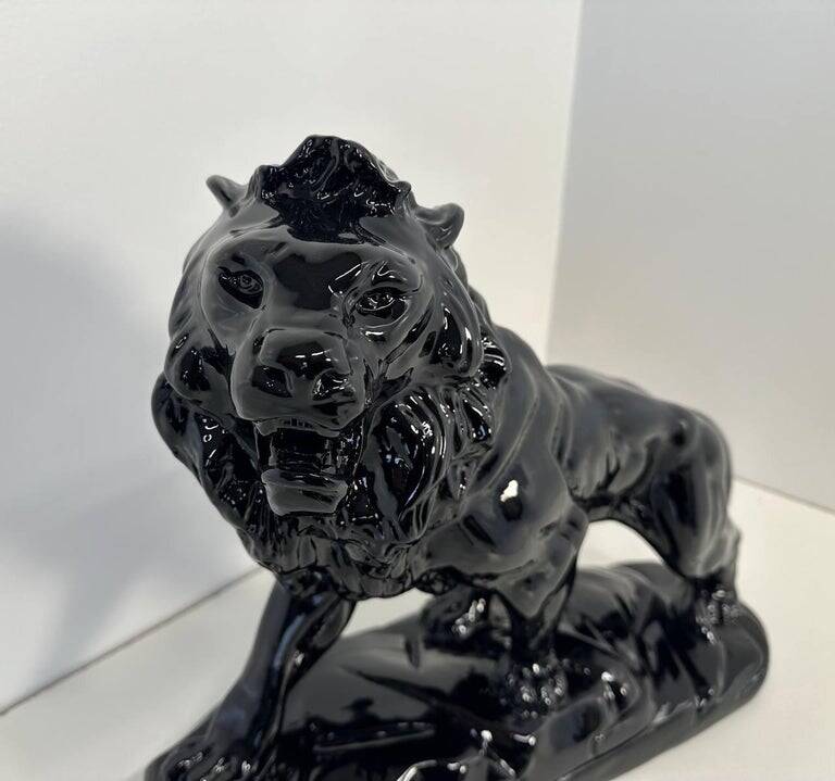 Polished Black Terracotta Lion Art Deco Italian, 1930s