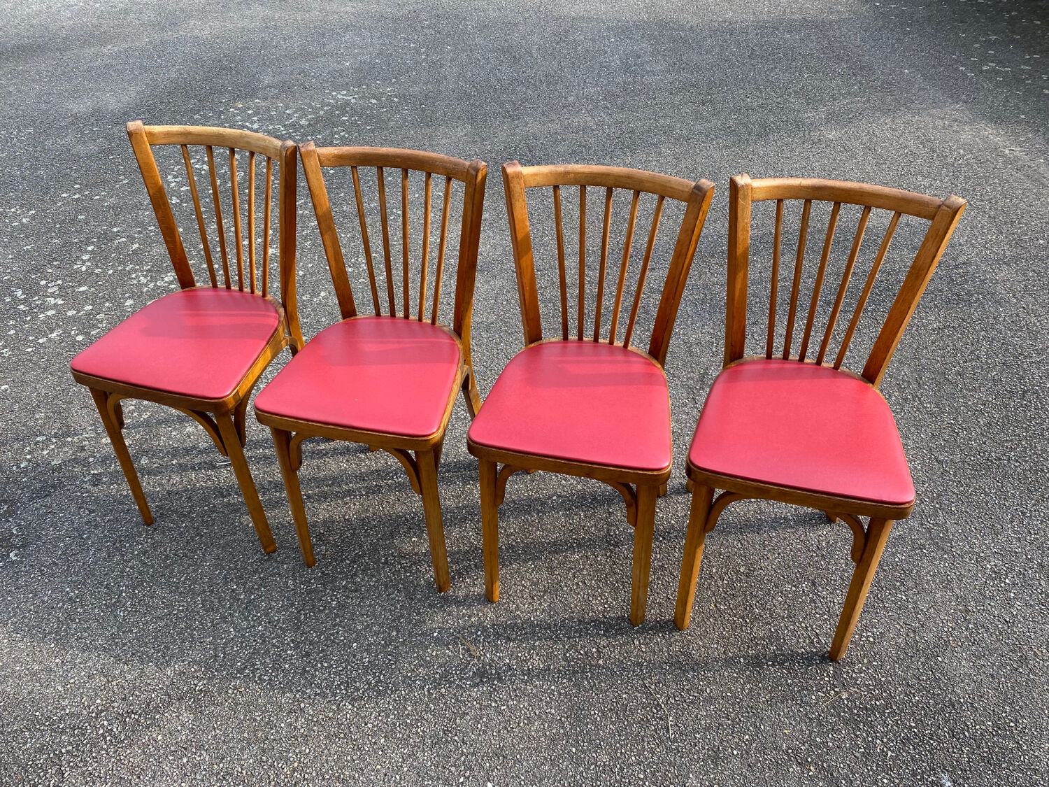Set of 4 red baumann chairs