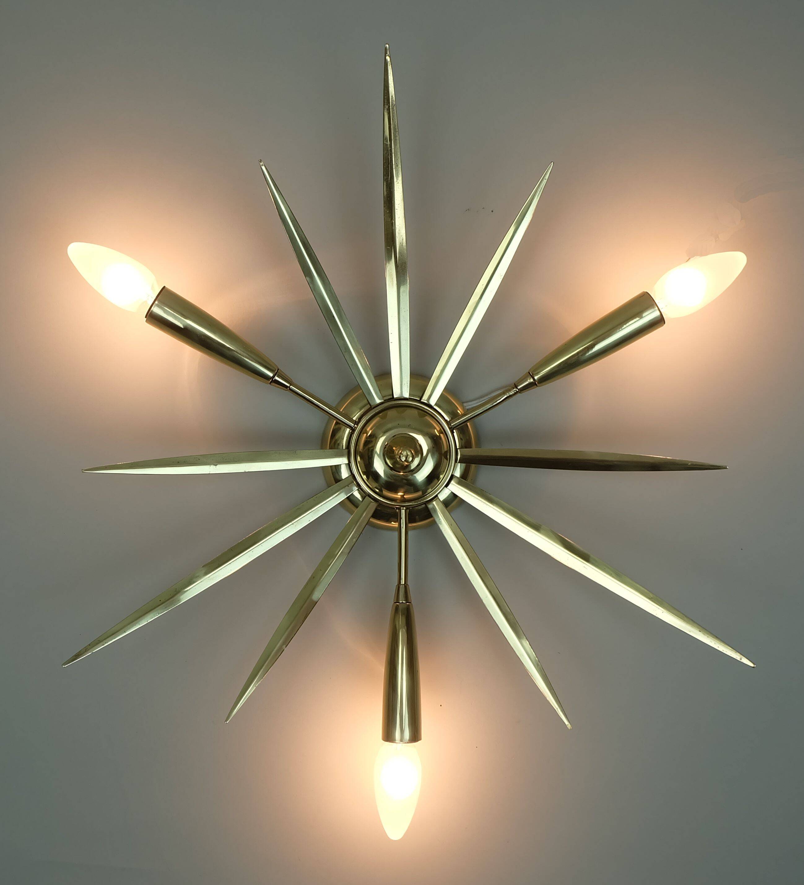 1950s mid century sputnik 3-light brass ceiling light