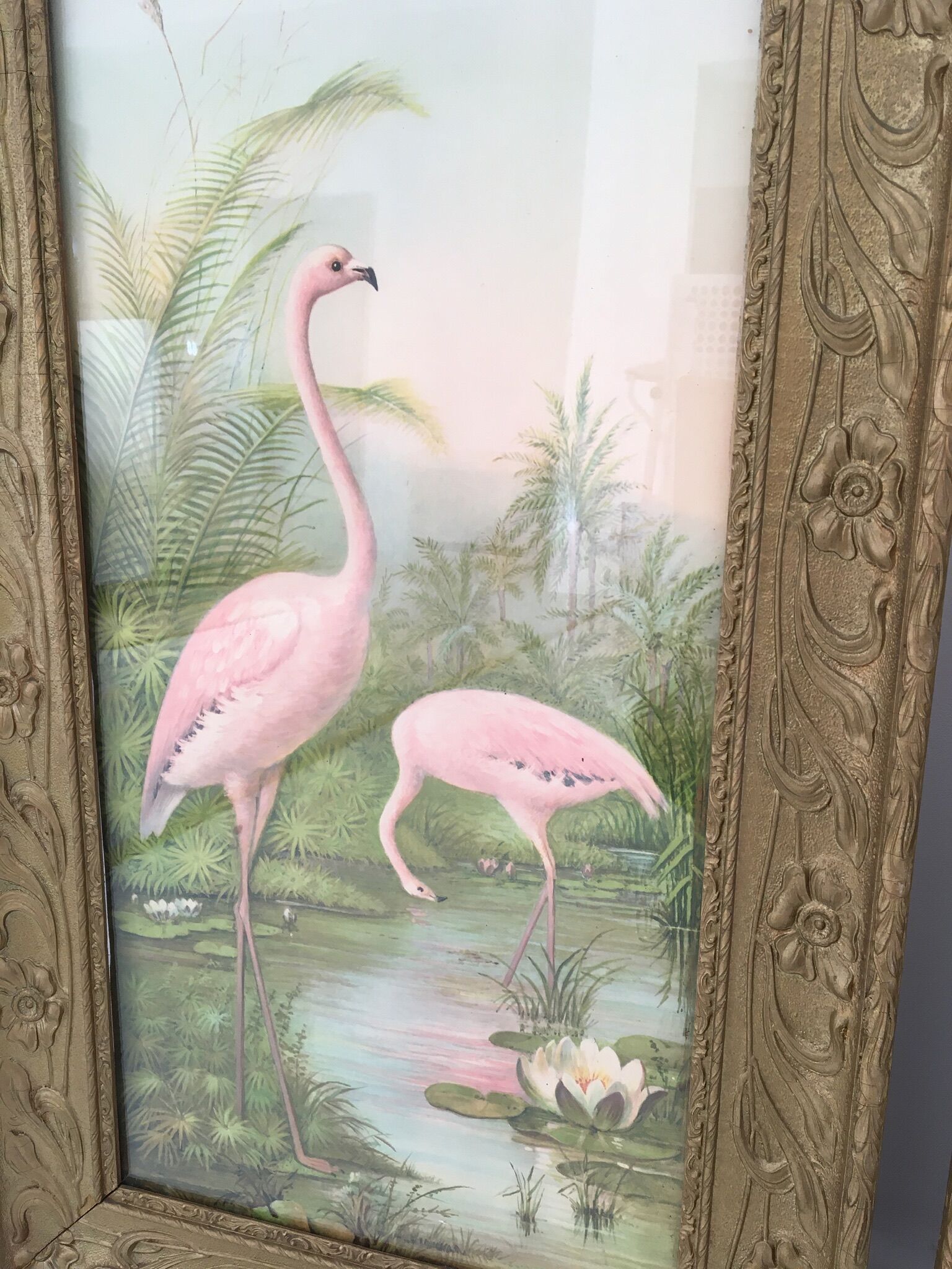 Pair of pink flamingo paintings