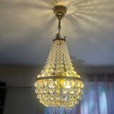 Basket chandelier with crystal and gilded brass pendants, circa 1930.
