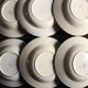 6 mismatched red and blue Art Deco soup plates, Badonviller Digoin