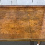 Table in walnut and beech burl, 1980s, with 1 extension leaf