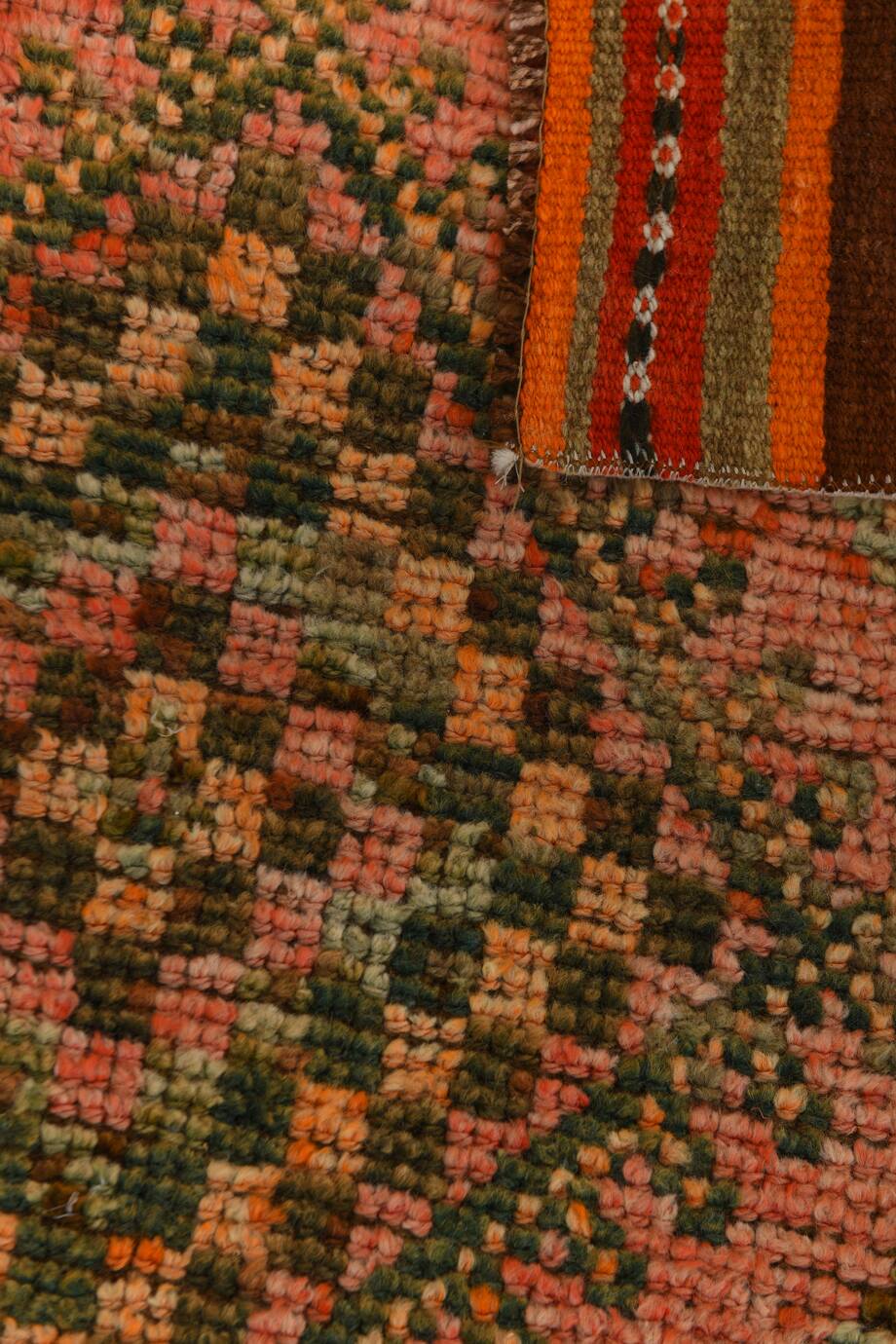 Brick Red Geometric Style Turkish Oushak Runner Rug, 90x340 Cm