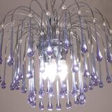 The Purple Crown, LArge Size Murano Chandelier Purple and Crystal Drops, 19