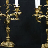 Pair of candelabra of time Napoleon III bronze, Style Louis XV