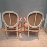 Pair of Louis XV style gray lacquered armchairs