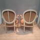 Pair of Louis XV style gray lacquered armchairs