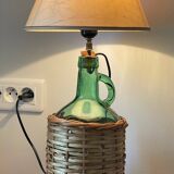 VINTAGE Green Rattan Dame Jeanne Lamp