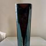 Large tall vintage crystal vase in a triangular shape, Murano style
