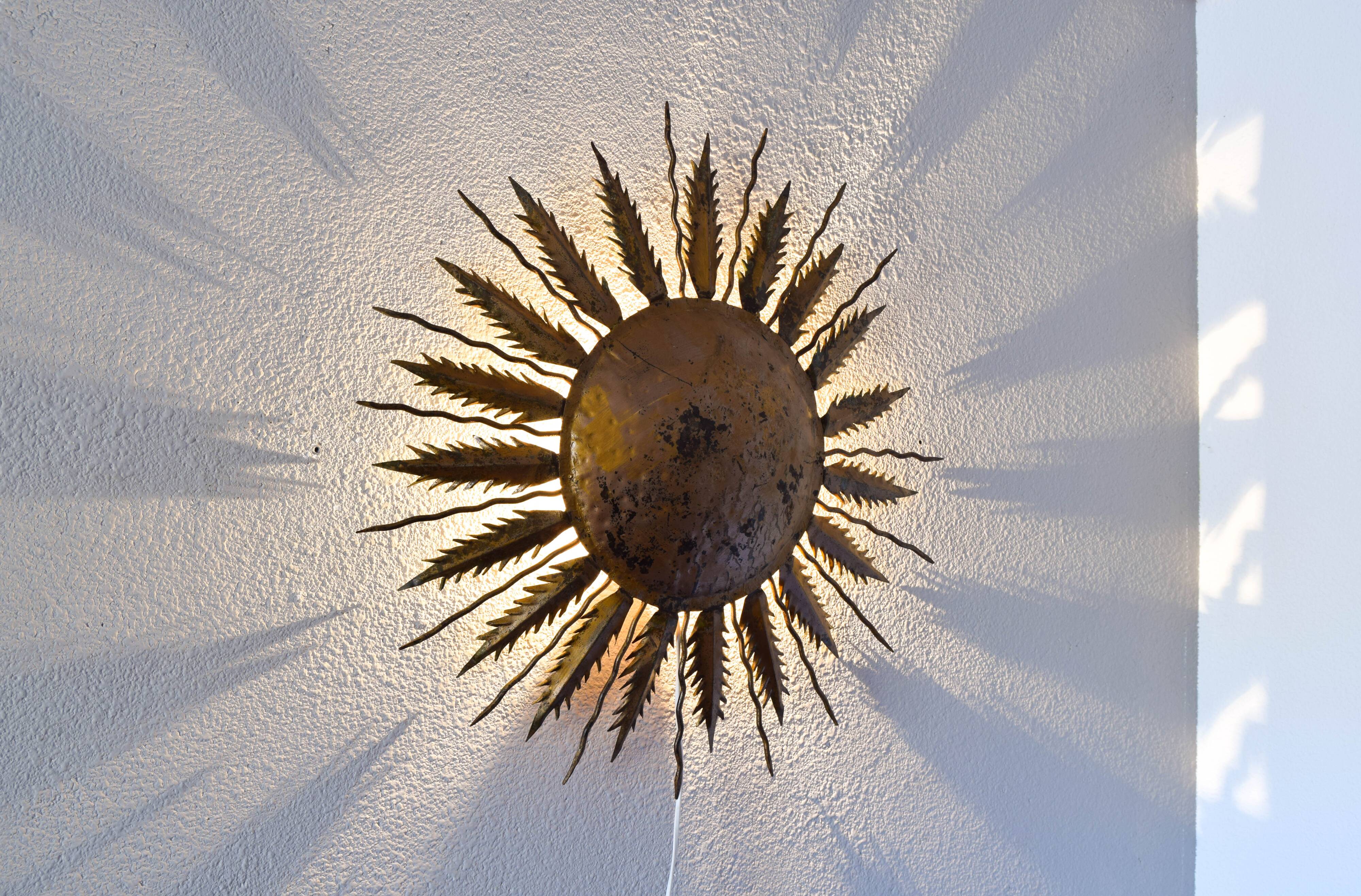 Hollywood Regency Old Sun Golden Flush Mount Light Es