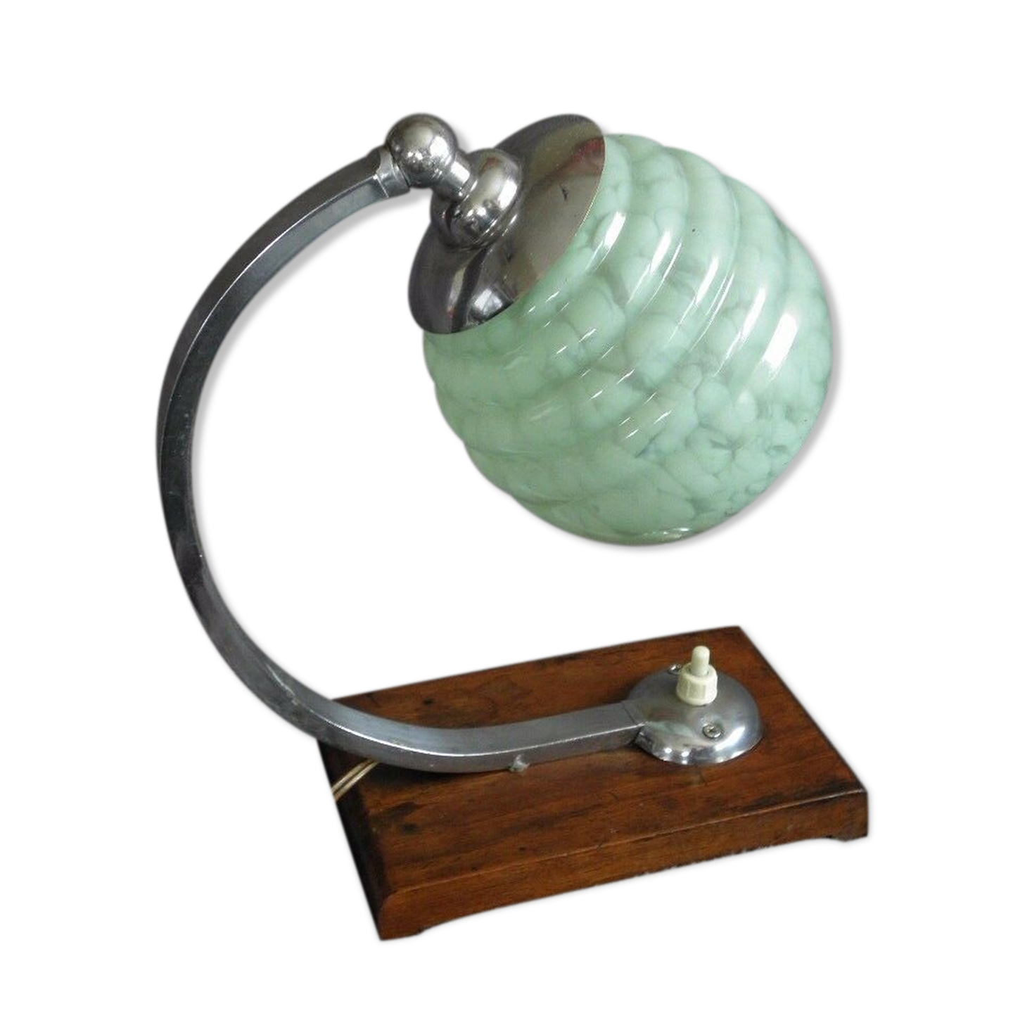 Table lamp or desk glass and vintage wood