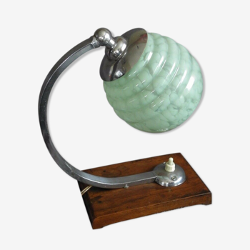 Lampe de table ou bureau verre et bois vintage