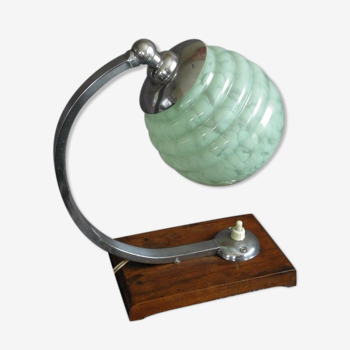 Table lamp or desk glass and vintage wood
