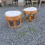 Pair of rattan poufs