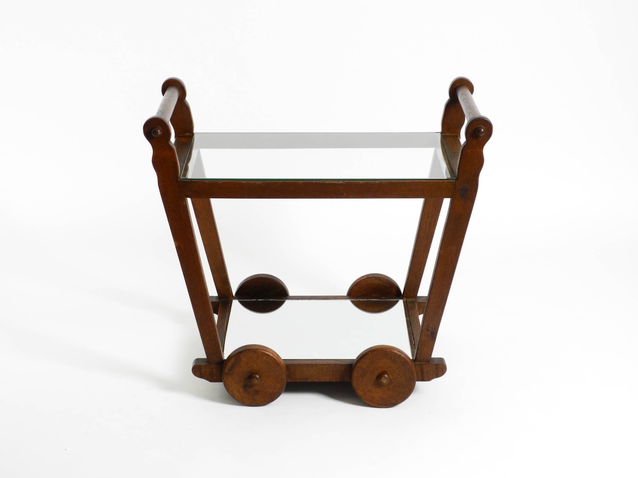 Beautiful, unique 1930s tea trolley bar cart made of solid oak wood