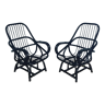 2 black rattan armchairs