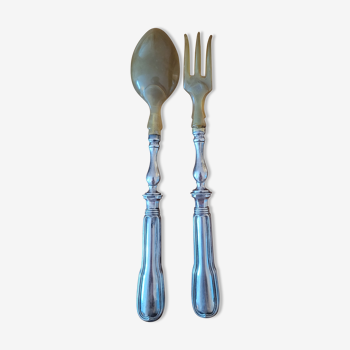 Christofle salad cutlery in silver and horn