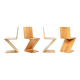 4 chaises modernes en bois de frêne Zig Zag après le design de Gerrit Rietveld, De Stijl années 1930.