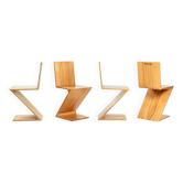 4 Zig Zag Ashwood Modernist Chairs after design Gerrit Rietveld, De Stijl 1930's