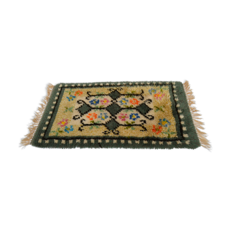 Vintage woven ethnographic motif swedish wool rya rug circa 1960s