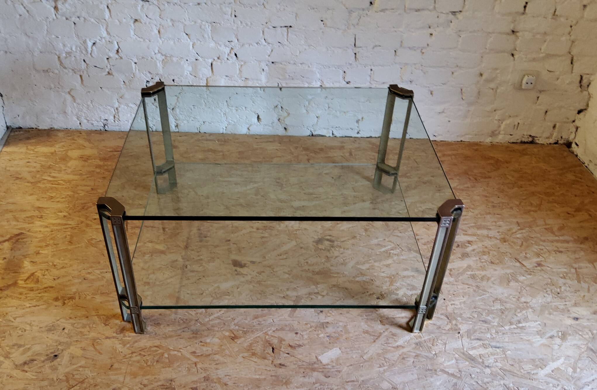 Glass and brass coffee table by Peter Ghyczy, Netherlands 1970s