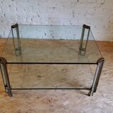 Table basse en verre et laiton par Peter Ghyczy, Pays-bas 1970