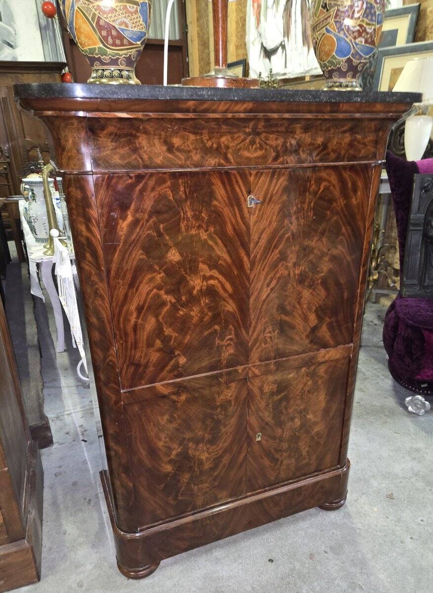 Flamed mahogany secretary from the Restoration period.