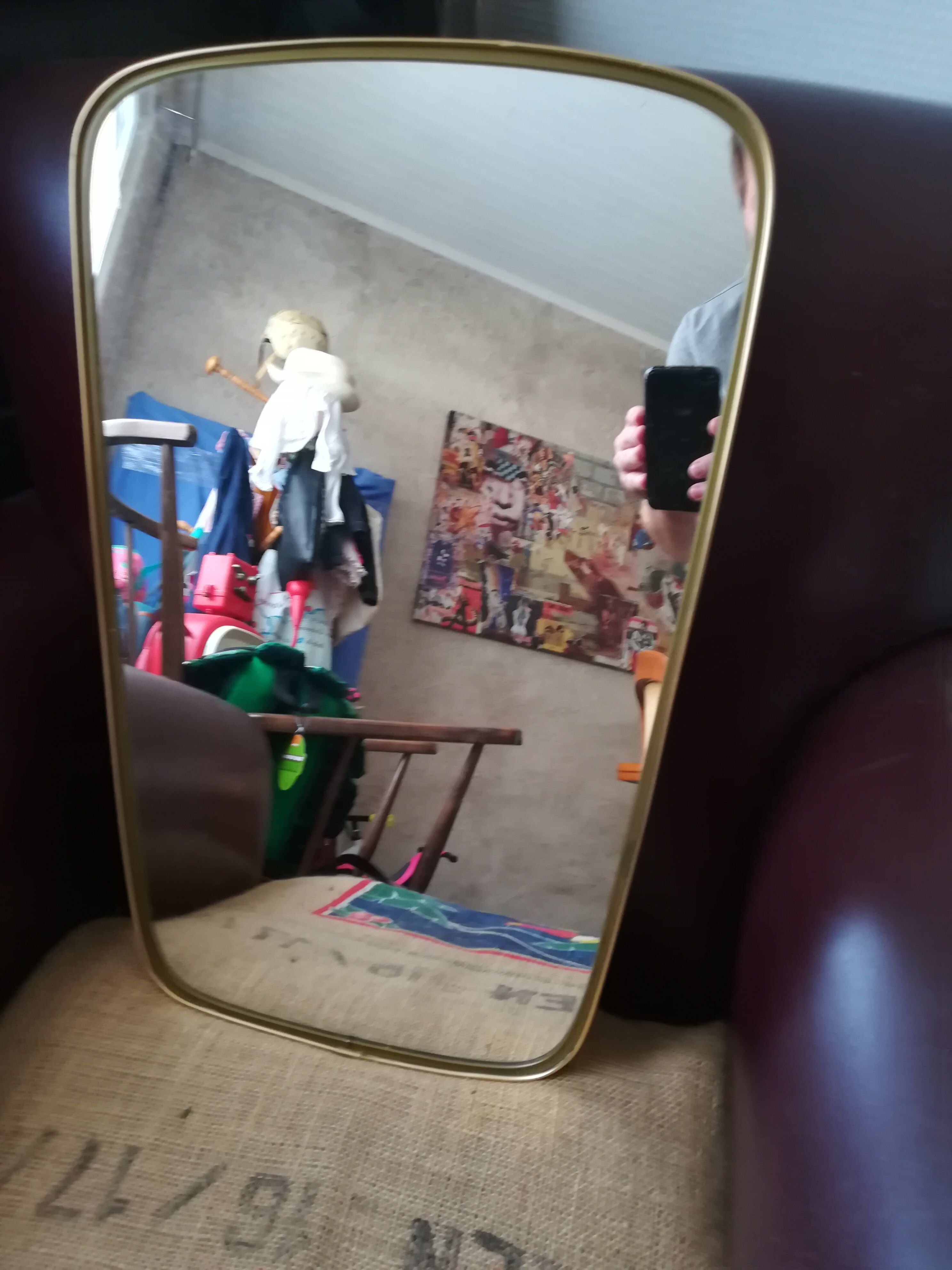 Asymmetric mirror shape free vintage brass 36x57cm