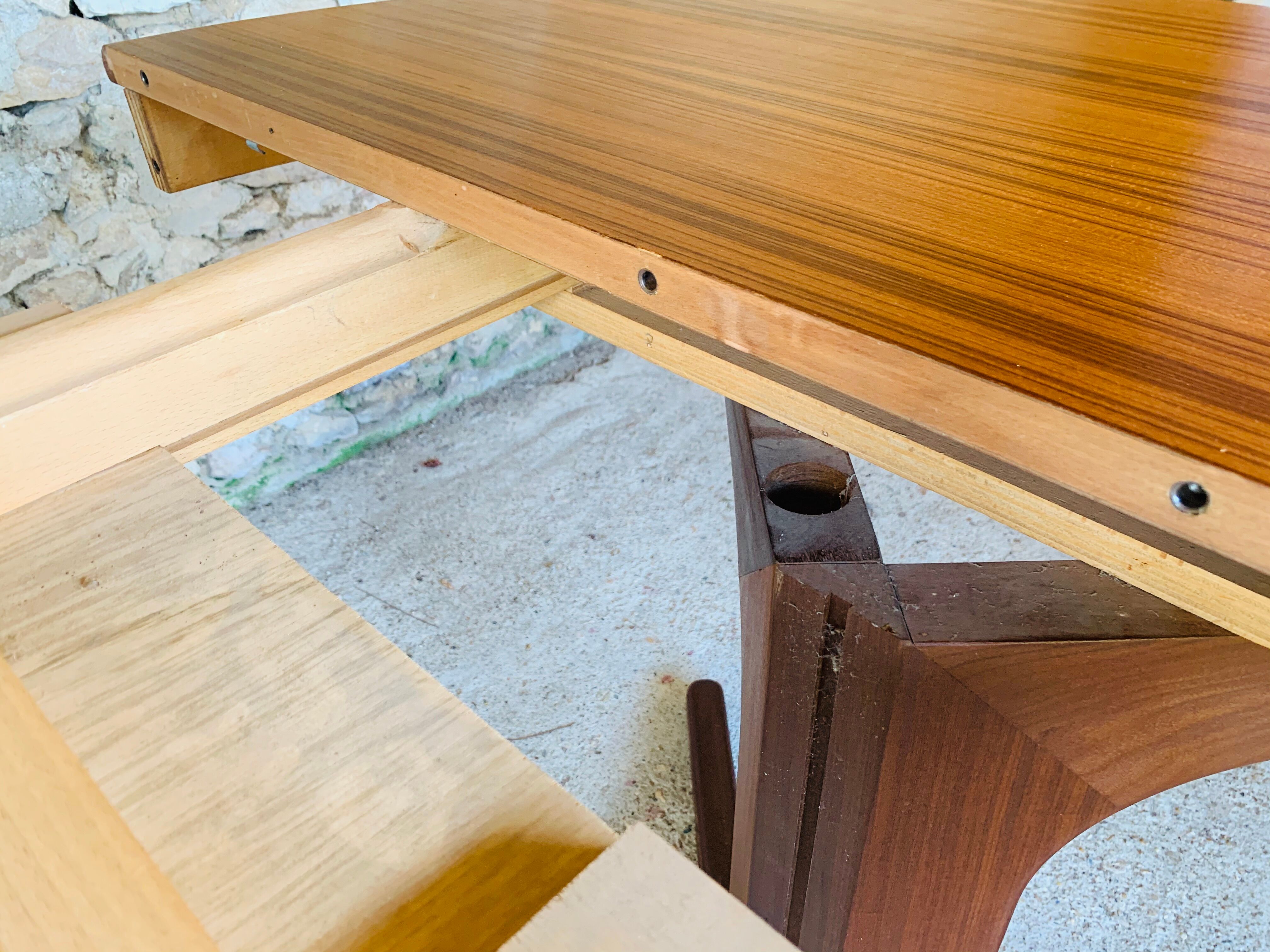 Extendable Scandinavian style dining table with double elongations by Maison Ducau, Circa 1970