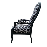 Voltaire armchair upholstered with zebra pattern fabric