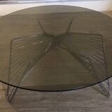 Vintage 1970's coffee table in chrome steel wire and smoked glass