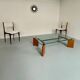 Old coffee table in glass and magnifying glass, French design Paul Michel, year 70