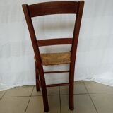 Series of 4 wooden chairs and straw