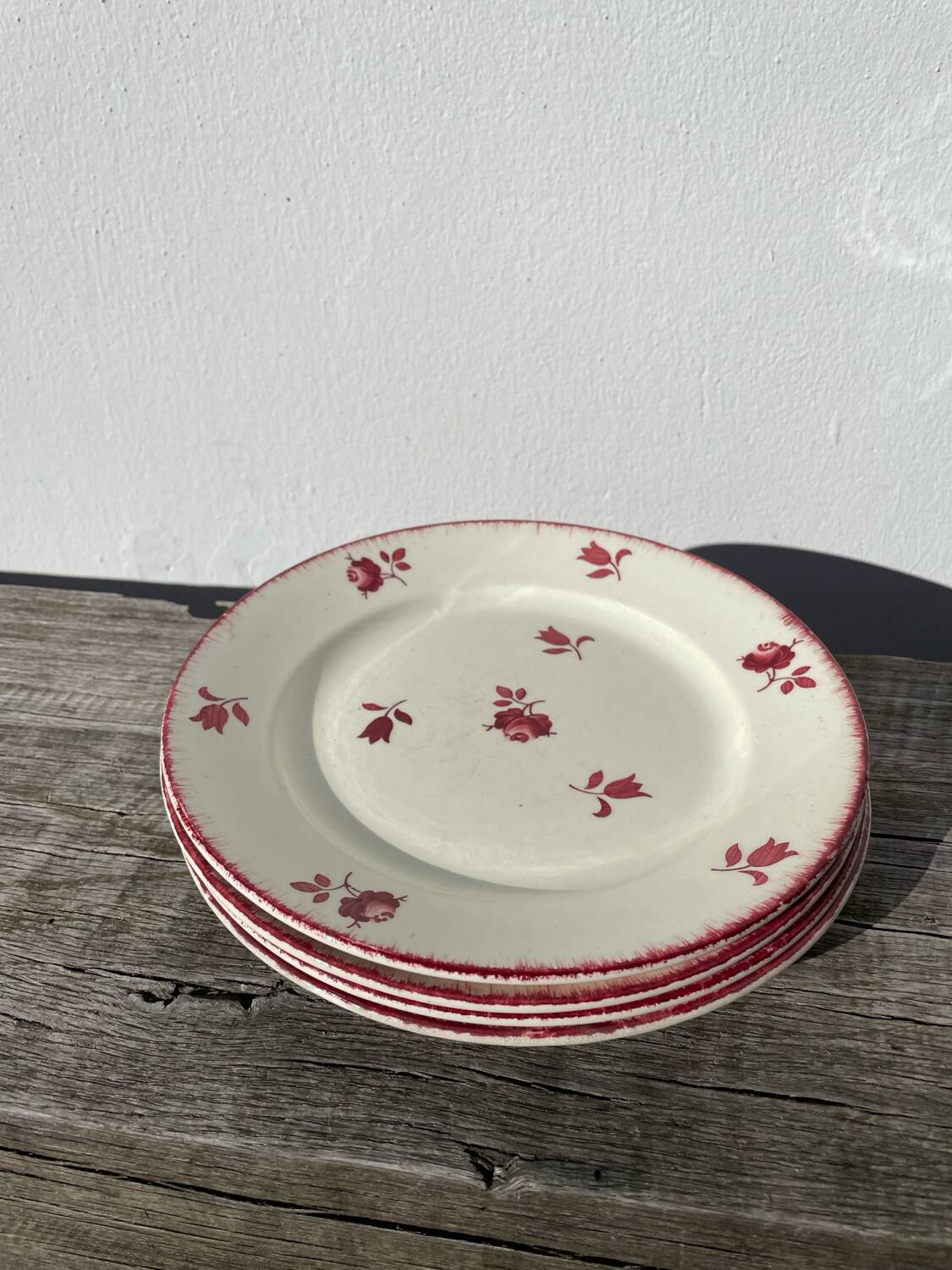 4 old Luneville flower plates