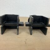 Pair of brutalist wrought iron candle holders