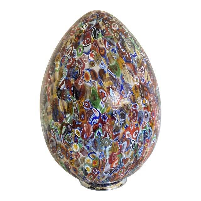 Contemporary Floral Multicolor Murano Style Glass Egg Table Lamp, lot of 2 or a pair of chandeliers