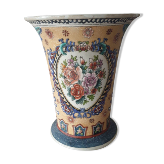 Vase motif fleurie peinture sablée